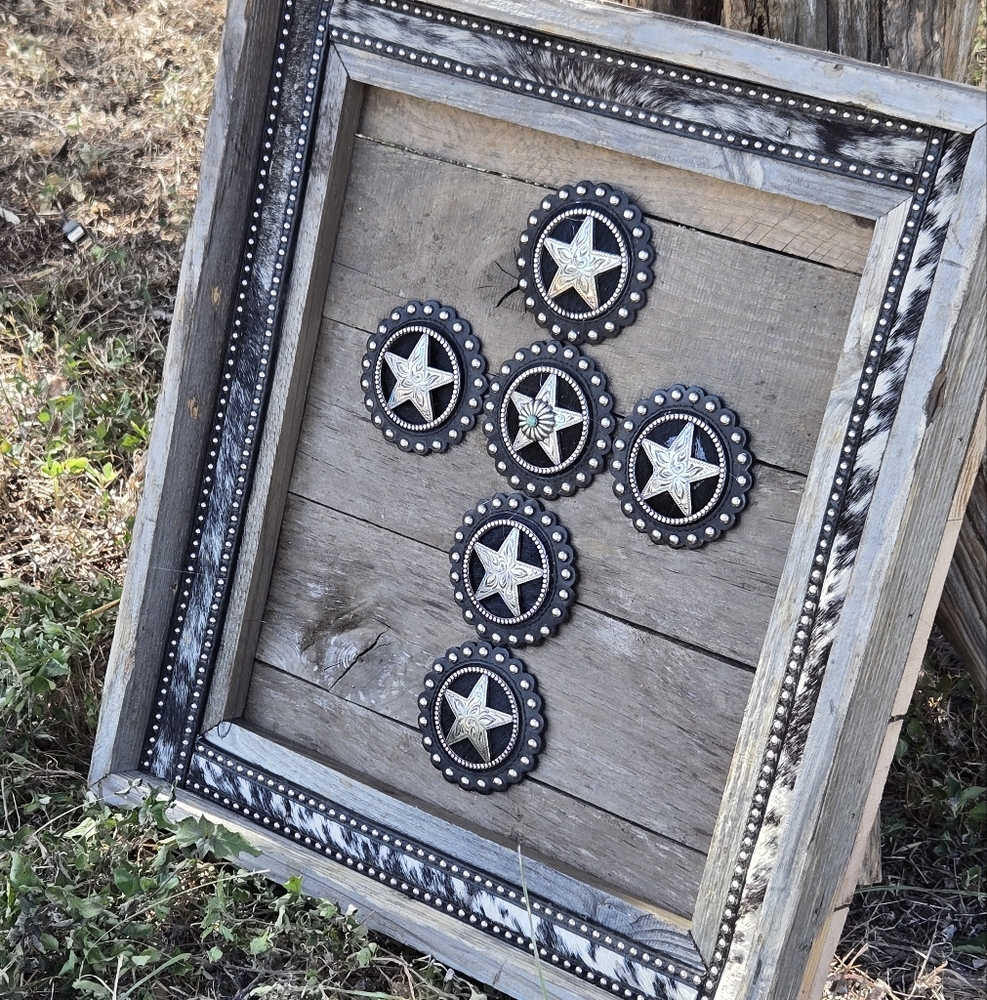 Leather concho cross in frame